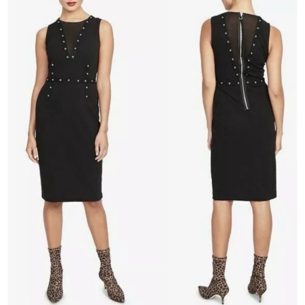 Rachel Rachel Roy Zane Mesh Grommet Dress Size XS Black Sheath Bodycon Midi NWT